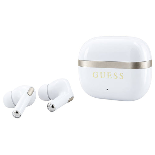 Căști True Wireless Guess Glossy Gold Line Printed Classic Logo, Bluetooth, TWS, In-Ear, Albe