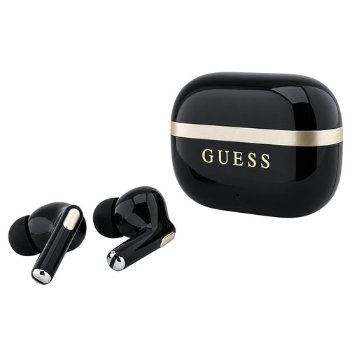 Căști True Wireless Guess Glossy Gold Line Printed Classic Logo, Bluetooth, TWS, In-ear, Negre