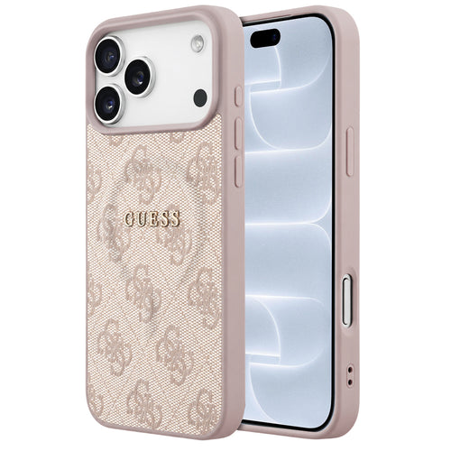 Husă pentru iPhone 17 Pro / iPhone 18 Pro, Guess 4G Embossed Ring Classic Logo MagSafe, Roz
