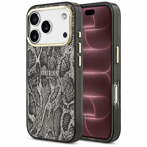 Husă pentru iPhone 17 Pro Max / iPhone 18 Pro Max, Guess Python Pattern MagSafe, Neagră