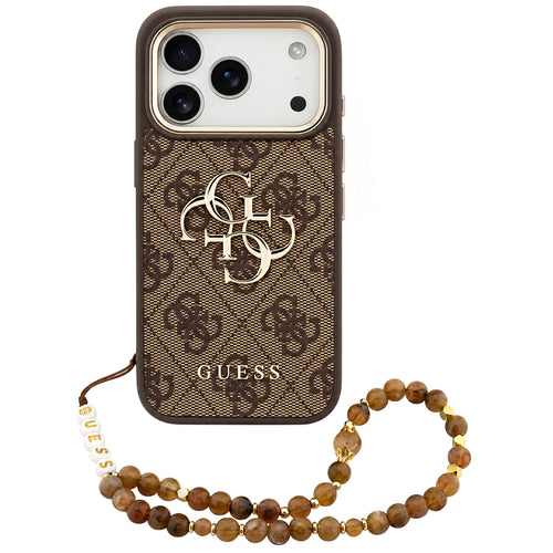Husă pentru iPhone 17 Pro / iPhone 18 Pro, Guess Hardcase 4G Classic Logo with Strap, Maro