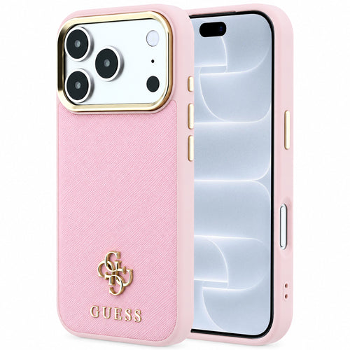 Husă pentru iPhone 17 Pro / iPhone 18 Pro, Guess Saffiano Small 4G Classic MagSafe, Roz