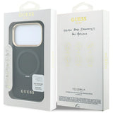 Husă pentru iPhone 17 Pro / iPhone 18 Pro, Guess Grained Leather Ring Stand 360 Classic Logo MagSafe, Neagră