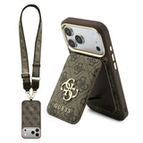 Husă pentru iPhone 17 Pro / iPhone 18 Pro, Guess Hardcase 4G Cardslot & Big Strap MagSafe, Maro