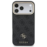 Husă pentru iPhone 17 Pro / iPhone 18 Pro, Guess Hardcase 4G Cardslot & Big Strap MagSafe, Neagră
