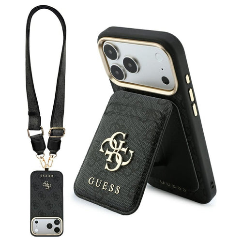 Husă pentru iPhone 17 Pro Max / iPhone 18 Pro Max, Guess Hardcase 4G Cardslot & Big Strap MagSafe, Neagră