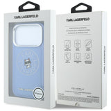 Husă pentru iPhone 17 Pro Max / iPhone 18 Pro Max, Karl Lagerfeld Leather Point & C Sketch MagSafe, Albastru deschis