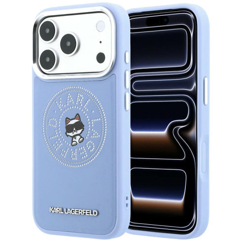 Husă pentru iPhone 17 Pro / iPhone 18 Pro, Karl Lagerfeld Leather Point & C Sketch MagSafe, Albastru deschis
