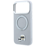 Husă pentru iPhone 17 Pro Max / iPhone 18 Pro Max, Karl Lagerfeld Leather Ring Stand 360 KC Pin MagSafe, Gri