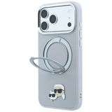 Husă pentru iPhone 17 Pro Max / iPhone 18 Pro Max, Karl Lagerfeld Leather Ring Stand 360 KC Pin MagSafe, Gri