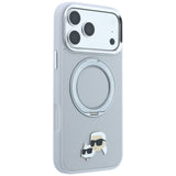 Husă pentru iPhone 17 Pro Max / iPhone 18 Pro Max, Karl Lagerfeld Leather Ring Stand 360 KC Pin MagSafe, Gri