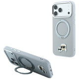 Husă pentru iPhone 17 Pro Max / iPhone 18 Pro Max, Karl Lagerfeld Leather Ring Stand 360 KC Pin MagSafe, Gri