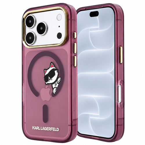 Husa pentru iPhone 17 Pro / iPhone 18 Pro, Karl Lagerfeld IML Peekaboo Print Metal Frame MagSafe, Bordo