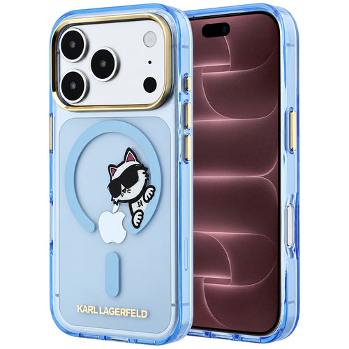 Husa pentru iPhone 18 Pro Max / iPhone 17 Pro Max, Karl Lagerfeld IML Peekaboo Print Metal Frame MagSafe, Albastru deschis