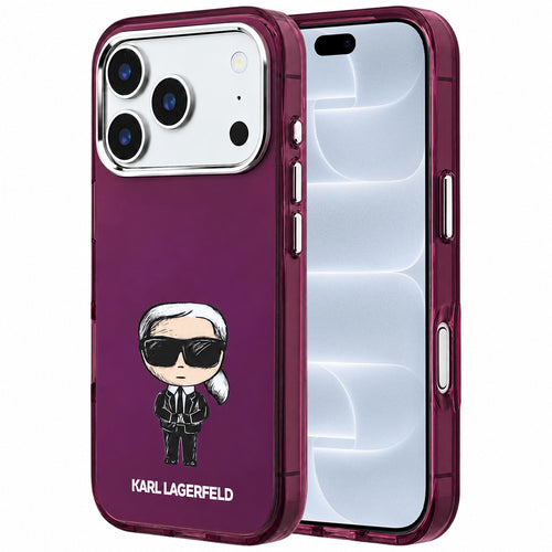 Husa pentru iPhone 17 Pro / iPhone 18 Pro, Karl Lagerfeld IML Ikonik Sketch Print MagSafe, Vișinie