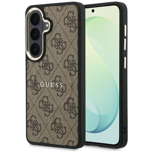 Husă pentru Samsung Galaxy S26 FE, Guess Leather 4G Embossed Ring Classic Logo MagSafe, Maro