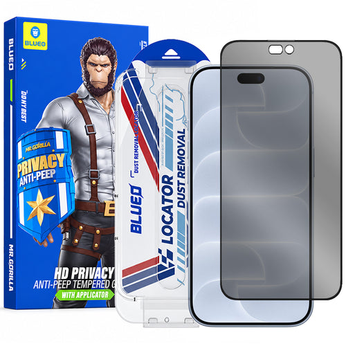 Folie telefon pentru iPhone 18 Pro, Blueo Anti-Peep Privacy Glass with Applicator Pro, Neagră