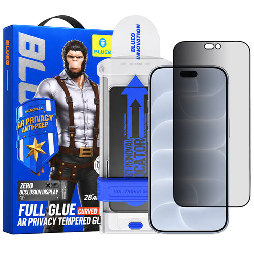 Folie telefon pentru iPhone 18 Pro, Blueo Anti-Peep AR Privacy 3D Curved Glass with Applicator Pro, Neagră