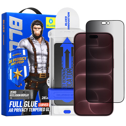 Folie telefon pentru iPhone 18 Pro Max, Blueo Anti-Peep AR Privacy 3D Curved Glass with Applicator Pro, Neagră