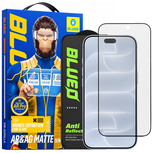 Folie telefon pentru iPhone 18 Pro, Blueo Anti-Reflective Matte HD Glass, Neagră