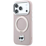 Husă pentru iPhone 17 Pro Max / iPhone 18 Pro Max, Karl Lagerfeld Leather Ring Stand 360 MagSafe, Roz