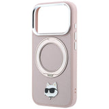 Husă pentru iPhone 17 Pro Max / iPhone 18 Pro Max, Karl Lagerfeld Leather Ring Stand 360 MagSafe, Roz