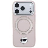 Husă pentru iPhone 17 Pro Max / iPhone 18 Pro Max, Karl Lagerfeld Leather Ring Stand 360 MagSafe, Roz