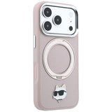 Husă pentru iPhone 17 Pro Max / iPhone 18 Pro Max, Karl Lagerfeld Leather Ring Stand 360 MagSafe, Roz