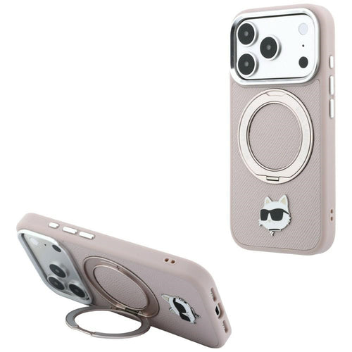 Husă pentru iPhone 17 Pro Max / iPhone 18 Pro Max, Karl Lagerfeld Leather Ring Stand 360 MagSafe, Roz