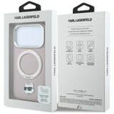 Husă pentru iPhone 17 Pro Max / iPhone 18 Pro Max, Karl Lagerfeld Leather Ring Stand 360 MagSafe, Roz