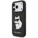 Husă pentru iPhone 17 Pro / iPhone 18 Pro, Karl Lagerfeld Saffiano Mono Patch Choupette, Albă