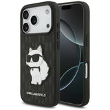 Husă pentru iPhone 17 Pro / iPhone 18 Pro, Karl Lagerfeld Saffiano Mono Patch Choupette, Albă