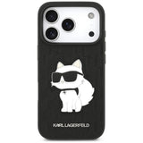 Husă pentru iPhone 17 Pro / iPhone 18 Pro, Karl Lagerfeld Saffiano Mono Patch Choupette, Albă
