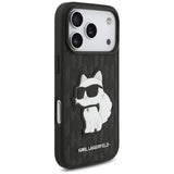 Husă pentru iPhone 17 Pro / iPhone 18 Pro, Karl Lagerfeld Saffiano Mono Patch Choupette, Albă