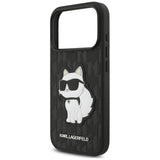 Husă pentru iPhone 17 Pro / iPhone 18 Pro, Karl Lagerfeld Saffiano Mono Patch Choupette, Albă