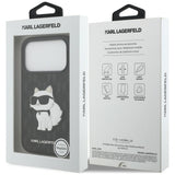 Husă pentru iPhone 17 Pro / iPhone 18 Pro, Karl Lagerfeld Saffiano Mono Patch Choupette, Albă