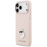 Husă pentru iPhone 17 Pro Max / iPhone 18 Pro Max, Karl Lagerfeld Silicone Choupette Metal Pin, Roz