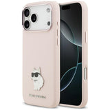 Husă pentru iPhone 17 Pro Max / iPhone 18 Pro Max, Karl Lagerfeld Silicone Choupette Metal Pin, Roz