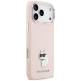 Husă pentru iPhone 17 Pro Max / iPhone 18 Pro Max, Karl Lagerfeld Silicone Choupette Metal Pin, Roz