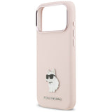 Husă pentru iPhone 17 Pro Max / iPhone 18 Pro Max, Karl Lagerfeld Silicone Choupette Metal Pin, Roz