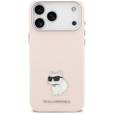 Husă pentru iPhone 17 Pro Max / iPhone 18 Pro Max, Karl Lagerfeld Silicone Choupette Metal Pin, Roz