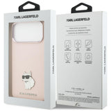 Husă pentru iPhone 17 Pro Max / iPhone 18 Pro Max, Karl Lagerfeld Silicone Choupette Metal Pin, Roz