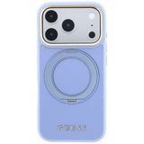 Husă pentru iPhone 17 Pro Max / iPhone 18 Pro Max, Guess Grained Leather Ring Stand 360 Classic Logo MagSafe, Albastru deschis