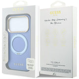 Husă pentru iPhone 17 Pro Max / iPhone 18 Pro Max, Guess Grained Leather Ring Stand 360 Classic Logo MagSafe, Albastru deschis
