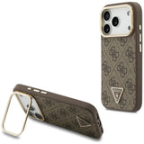Husă pentru iPhone 17 Pro Max / iPhone 18 Pro Max, Guess Hardcase 4G Triangle Logo & Stand Camera MagSafe, Maro