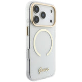 Husă pentru iPhone 17 Pro / iPhone 18 Pro, Guess IML Script Metal MagSafe, Transparentă