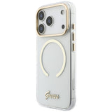 Husă pentru iPhone 17 Pro / iPhone 18 Pro, Guess IML Script Metal MagSafe, Transparentă