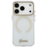 Husă pentru iPhone 17 Pro / iPhone 18 Pro, Guess IML Script Metal MagSafe, Transparentă