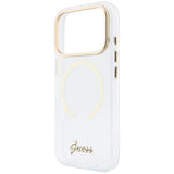 Husă pentru iPhone 17 Pro Max / iPhone 18 Pro Max, Guess IML Script Metal MagSafe, Transparentă