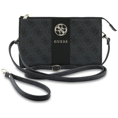 Borseta Guess Universal Phone Pouch 4G Round Classic Logo Stripe, Eco Leather, curea ajustabila, fermoar, Neagra